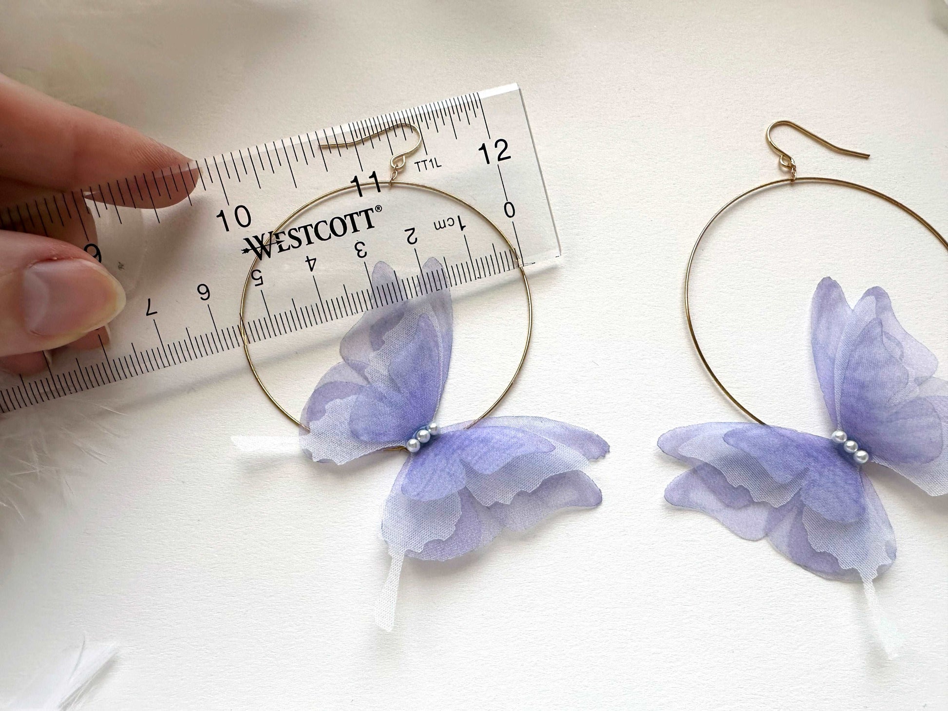 Handmade Boho Hoop Earrings with Silk Organza Butterflies, Unique Fairy Jewelry, Cute Gift Idea for Her, Aesthetic Earrings, Lilac Earrings