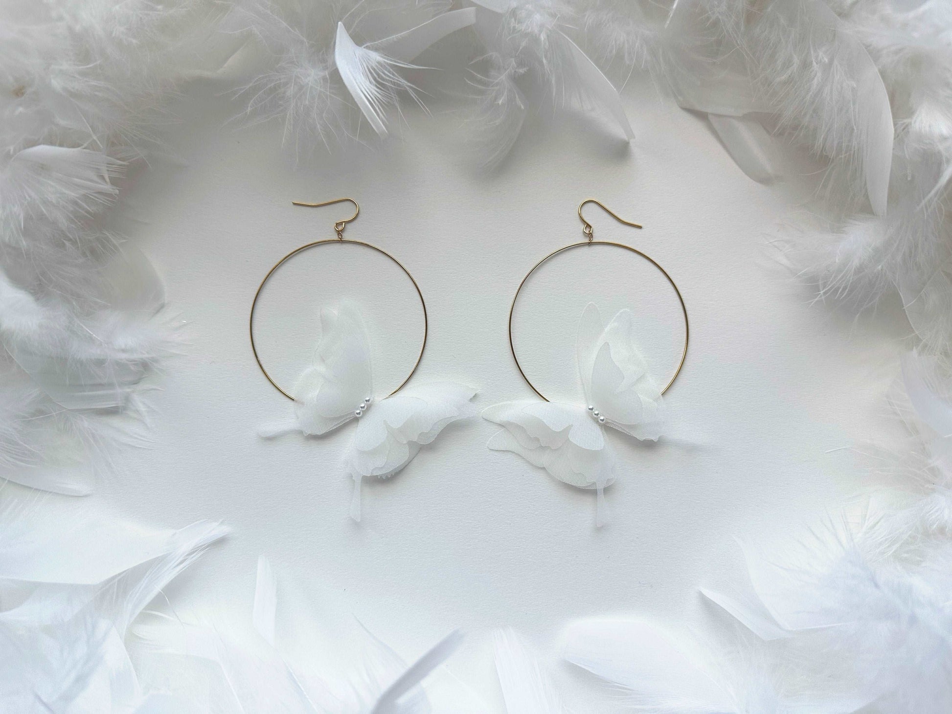 White Butterfly hoop earrings