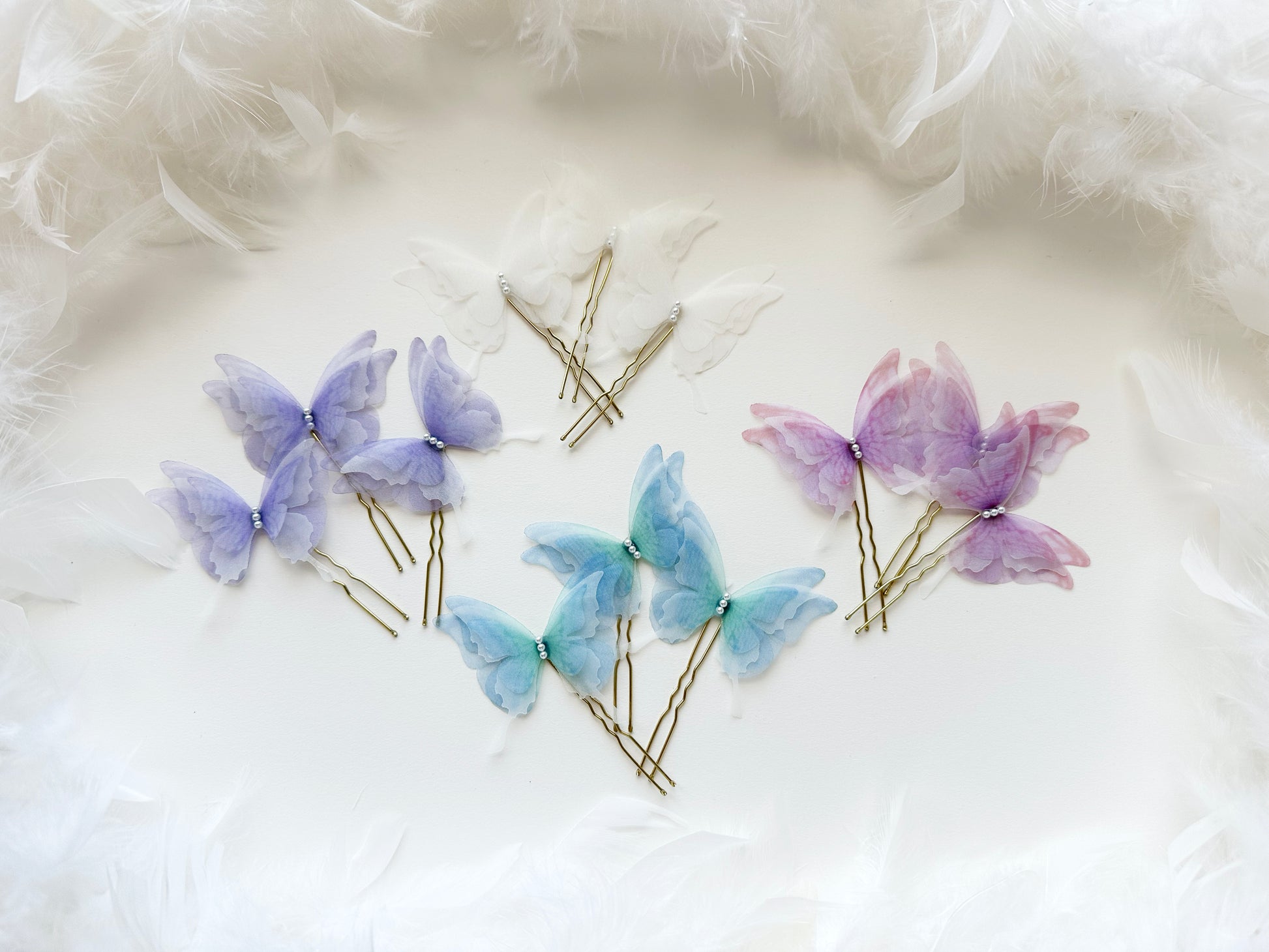 Elegant organza butterfly hair pins with silver details