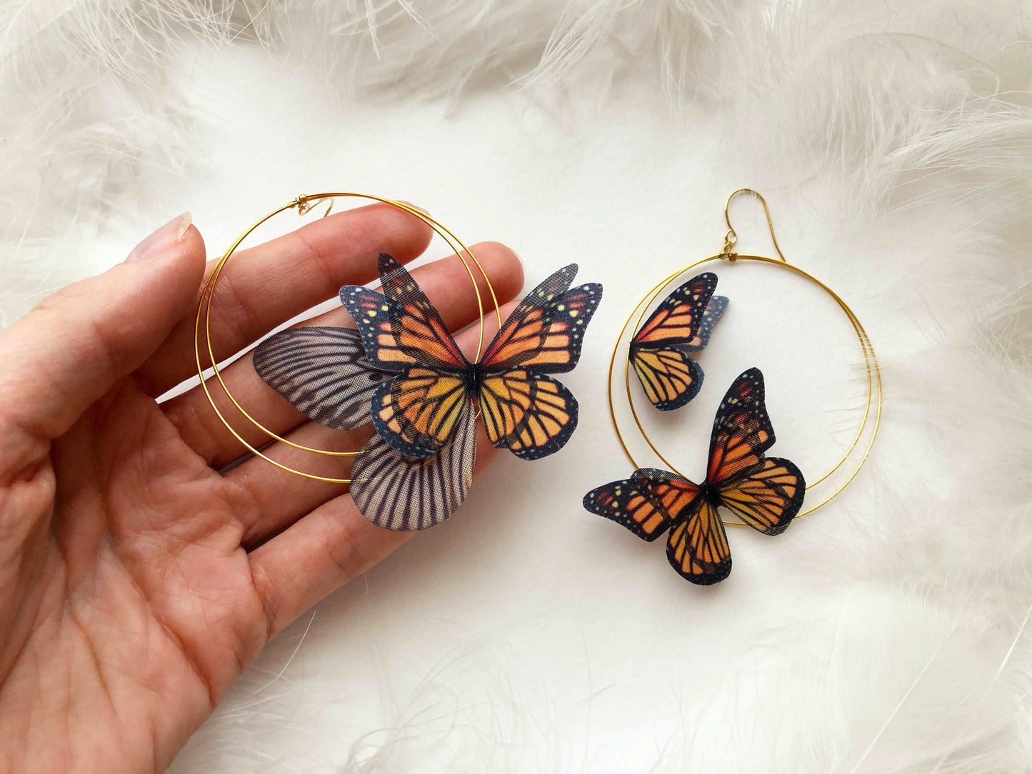 Monarch Butterfly Hoop Earrings with intricate butterfly wing detail