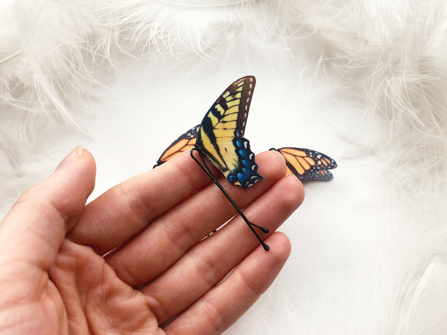 Set of Boho Chic Hairpins with Monarch and Swallowtail Butterflies - Silk Butterflies