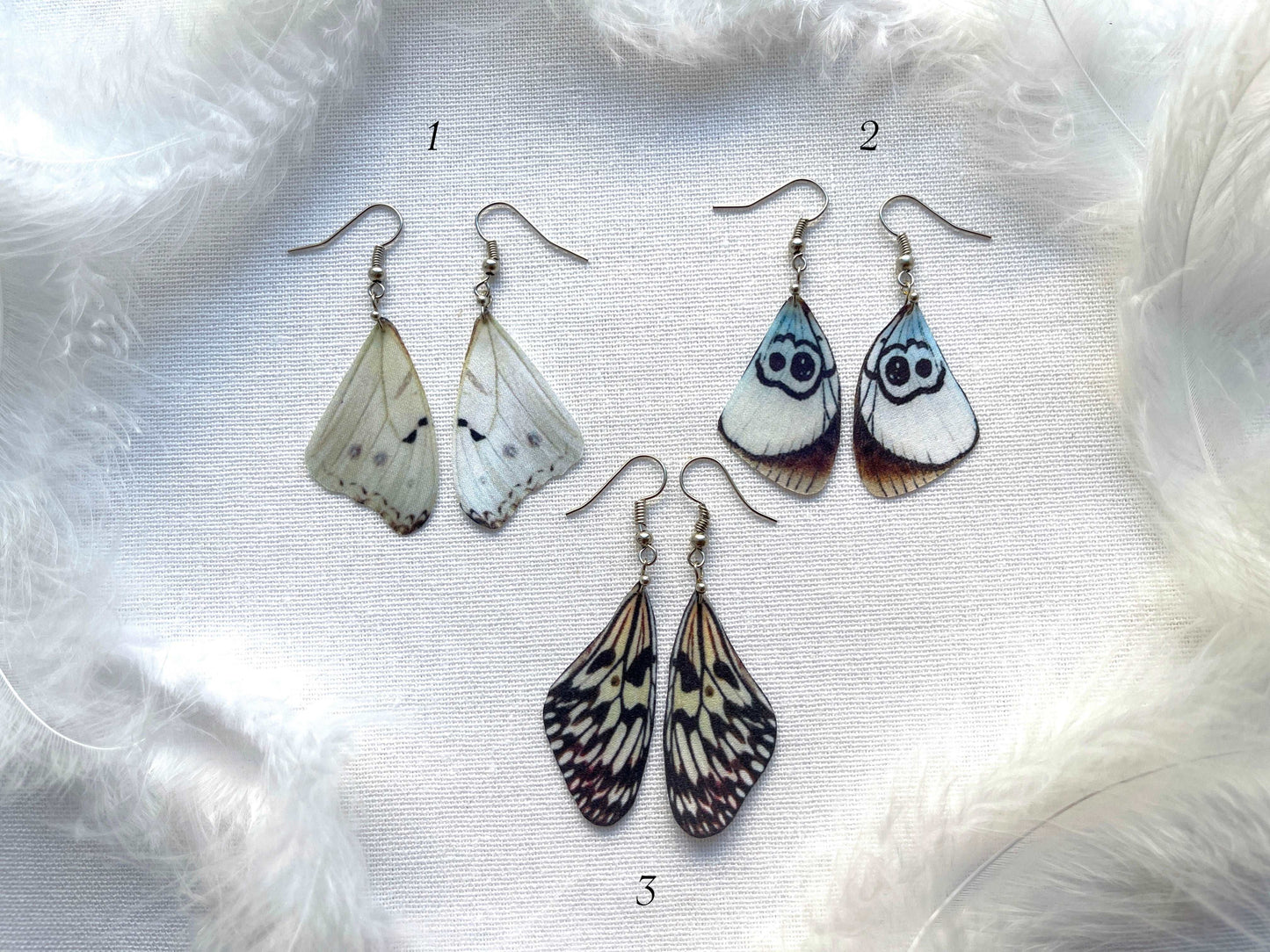 Black and White Butterfly Wings Earrings with Intricate Design