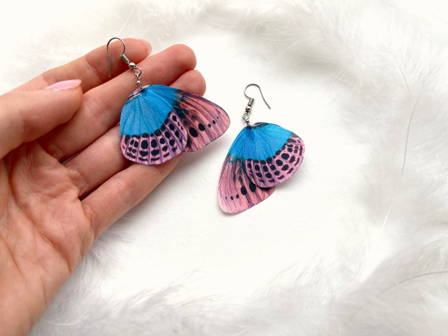 Cute and quirky butterfly earrings with pink and leopard wings
