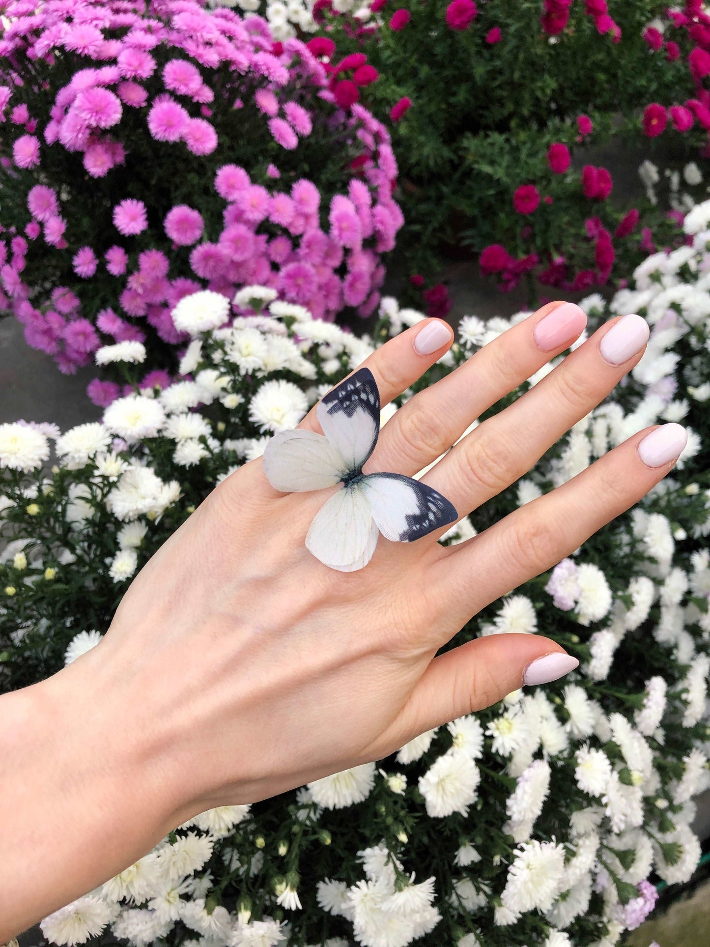 Boho Chic White Butterfly Ring with Chunky Band