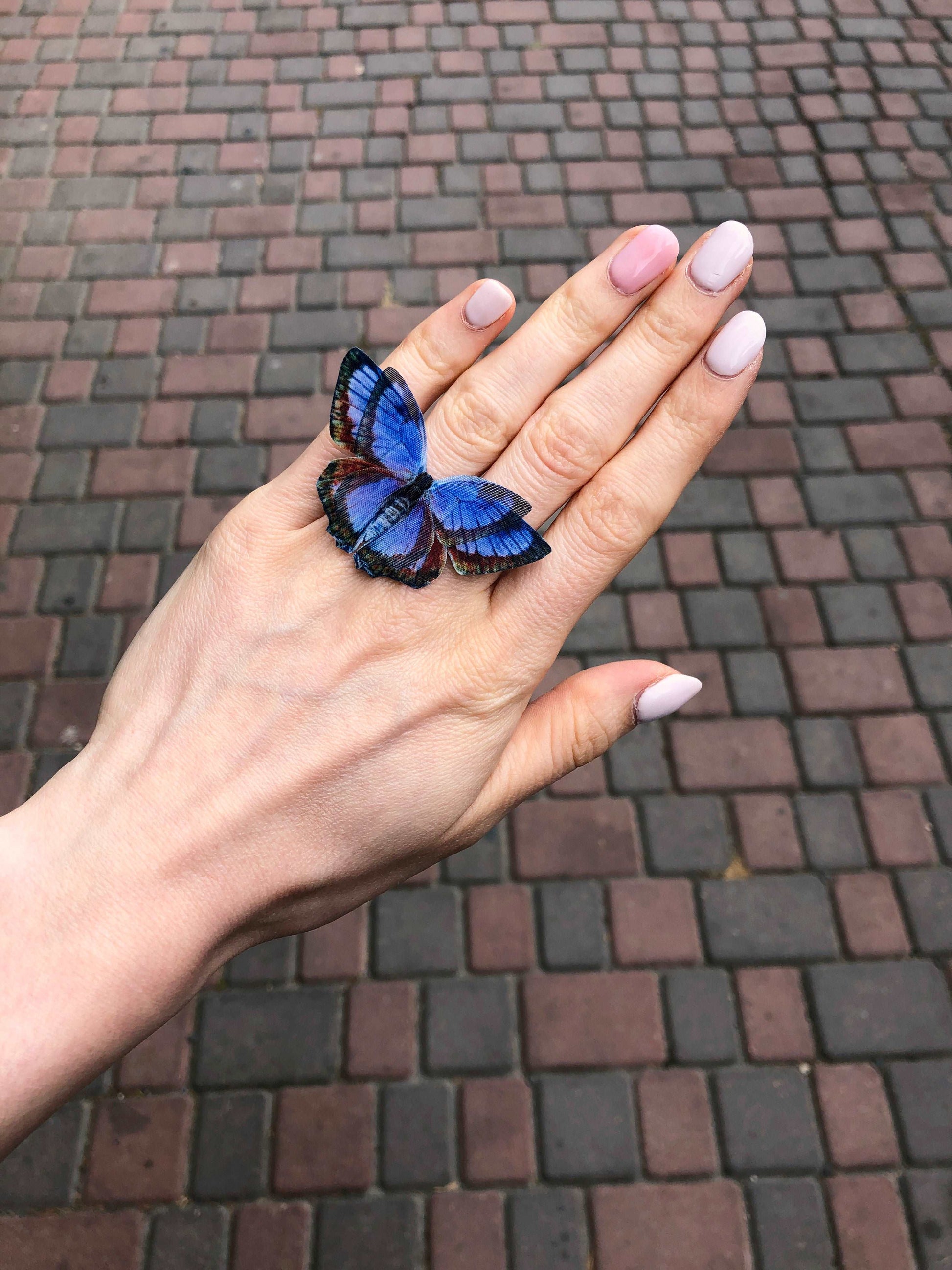 Blue Butterfly Rings on Fingers