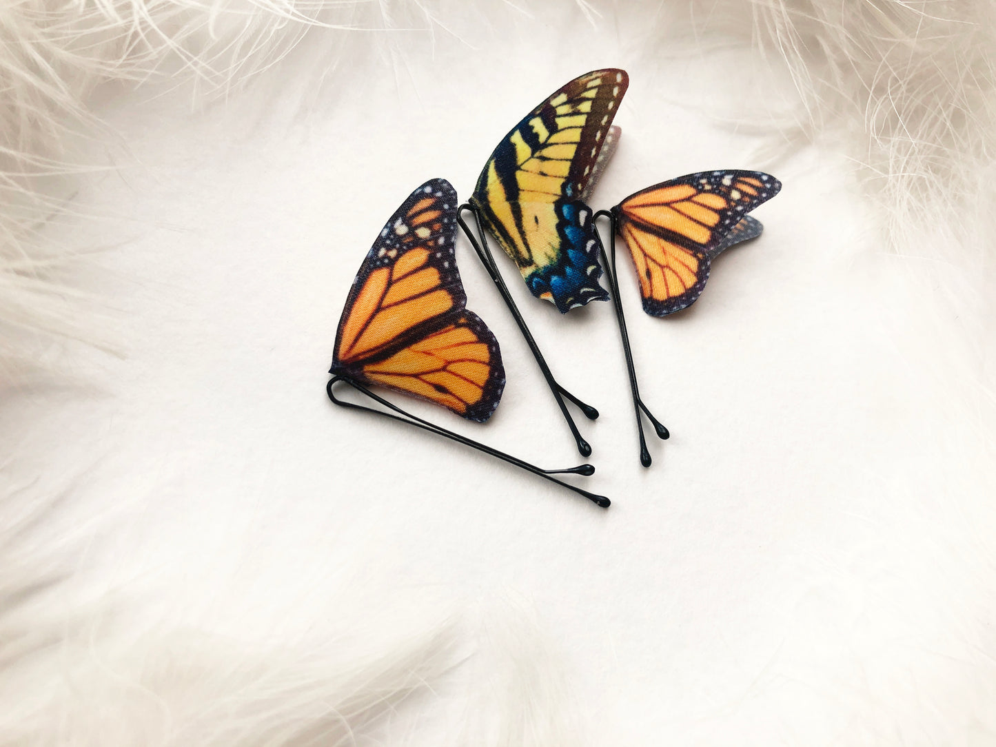 Set of Boho Chic Hairpins with Monarch and Swallowtail Butterflies - Silk Butterflies