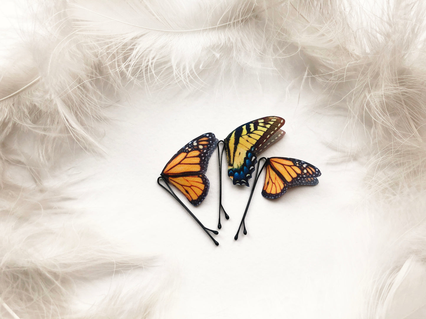 Set of Boho Chic Hairpins with Monarch and Swallowtail Butterflies - Silk Butterflies