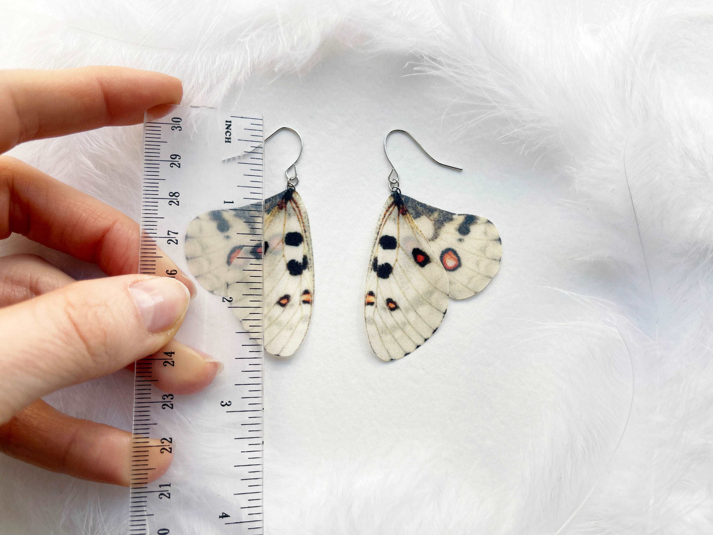Moth-inspired ivory butterfly wing earrings