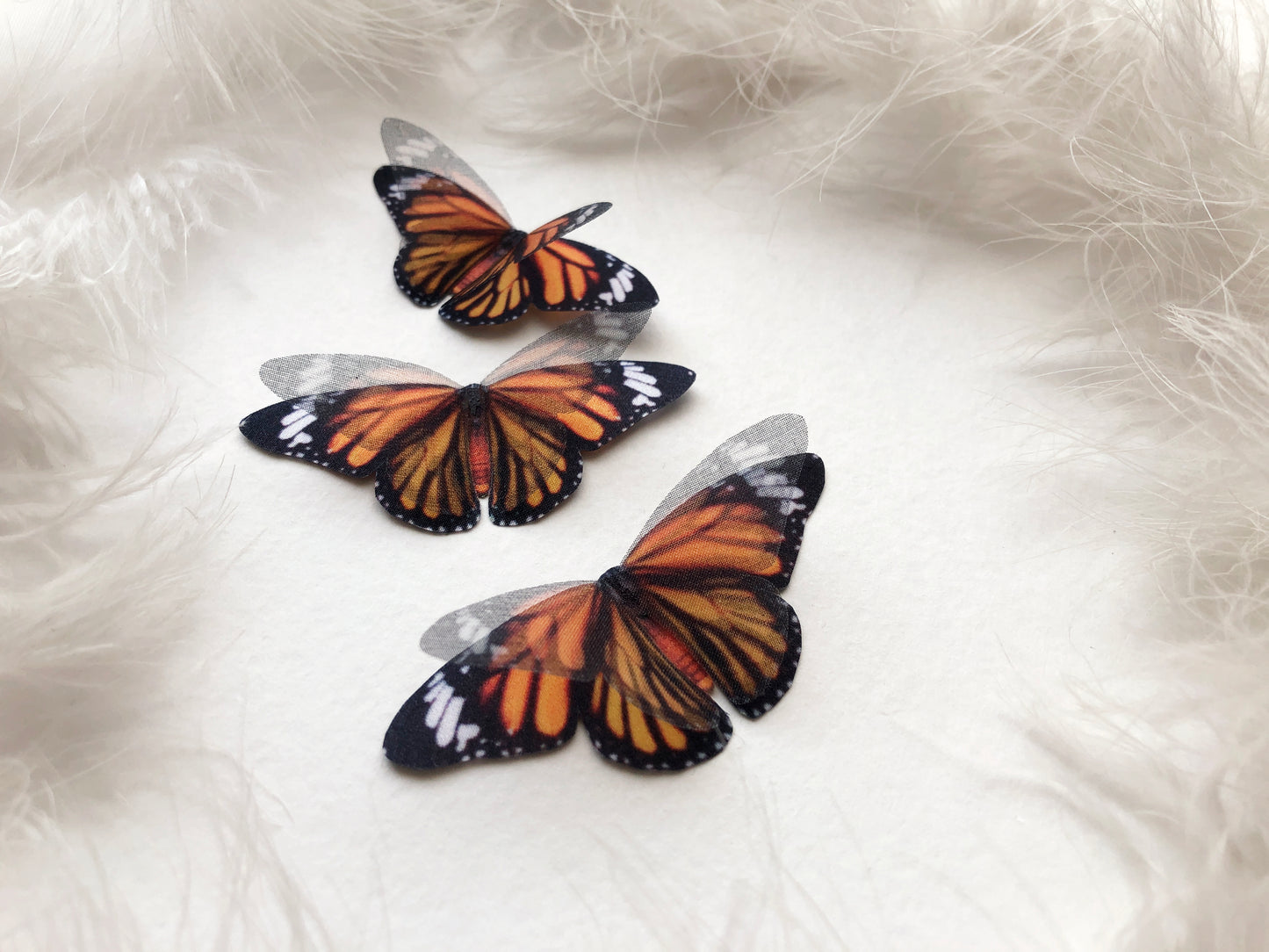 Set of 3 Handmade Silk Butterflies on White Background