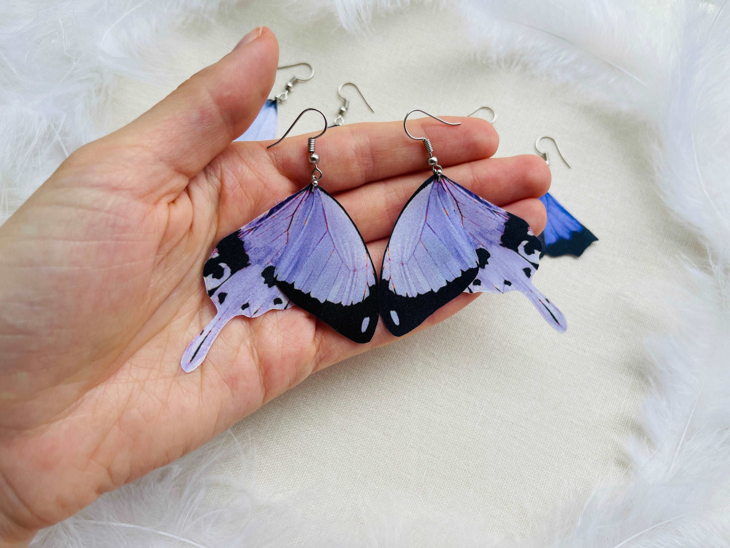 Lilac butterfly wings earrings handmade of silk