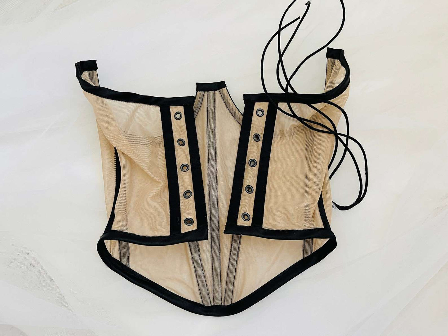 Nude corset top with open cups, handmade for perfect fit
