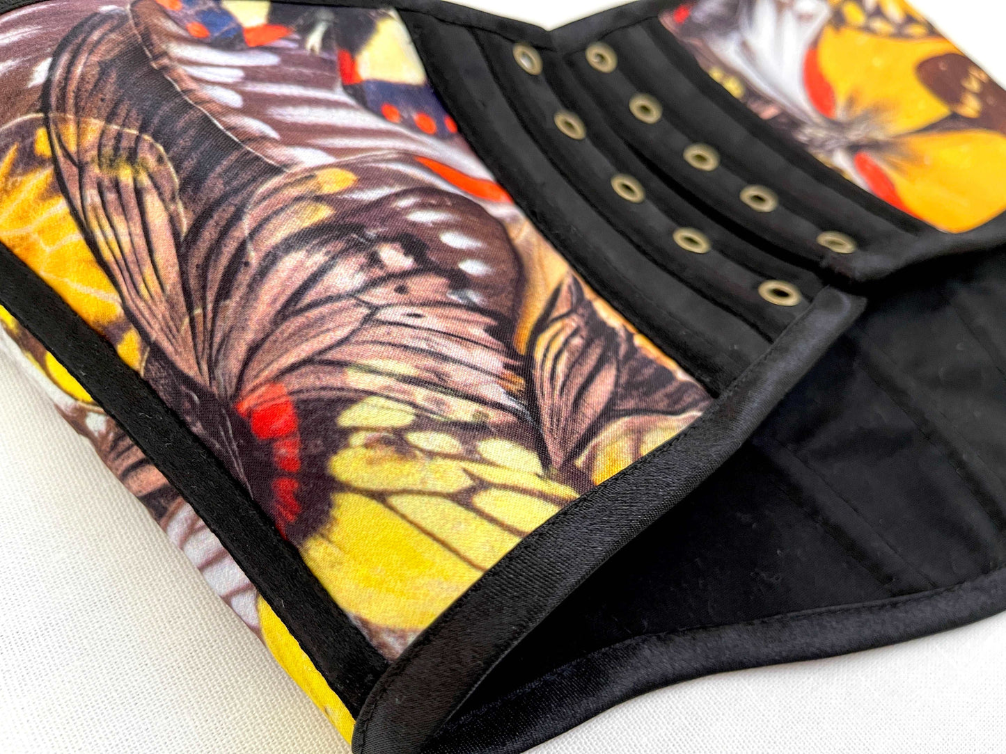 Tailor made black corset with yellow butterfly canvas