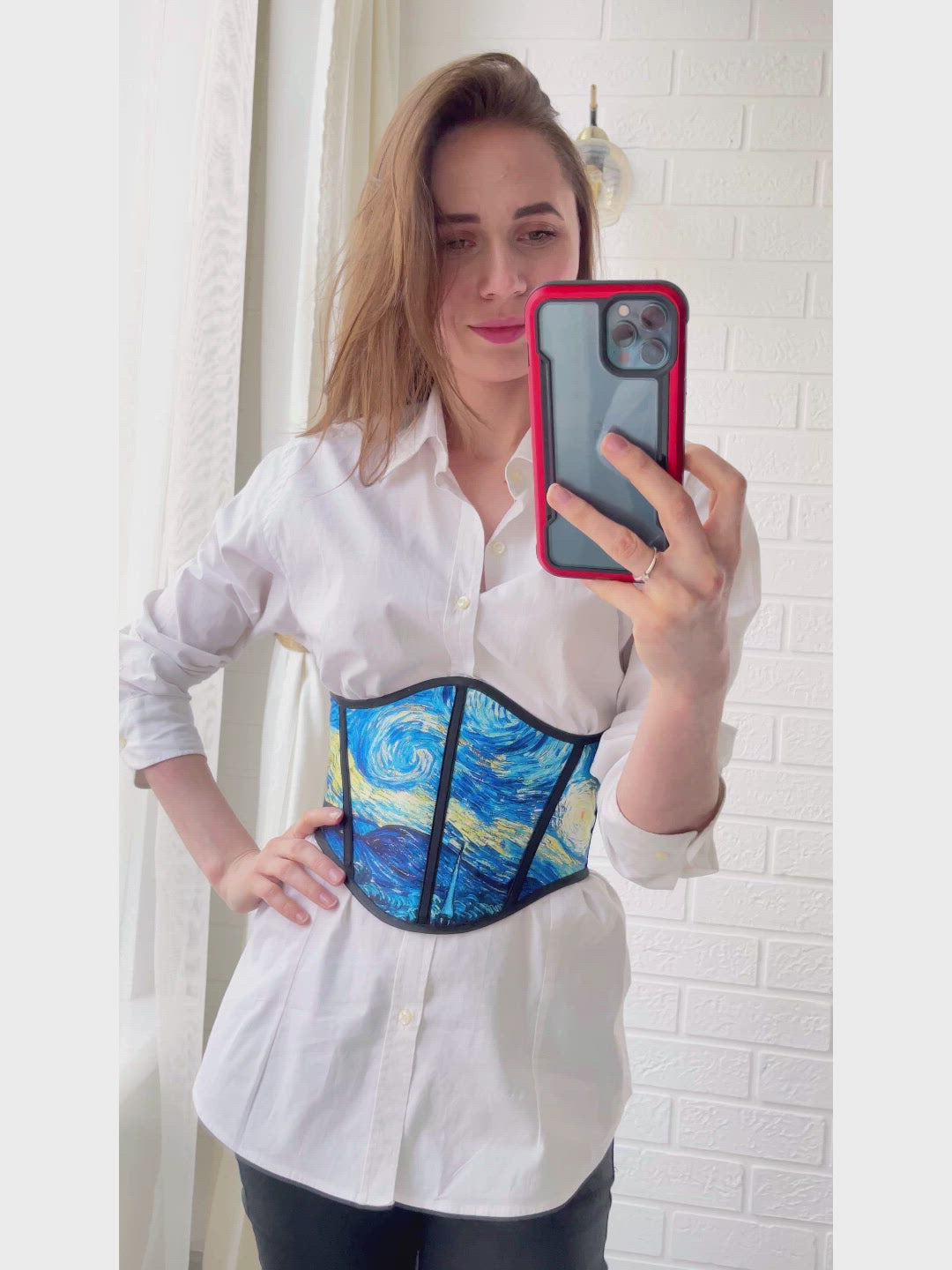 Whimsigoth Underbust Corset Belt inspired by Van Gogh The Starry