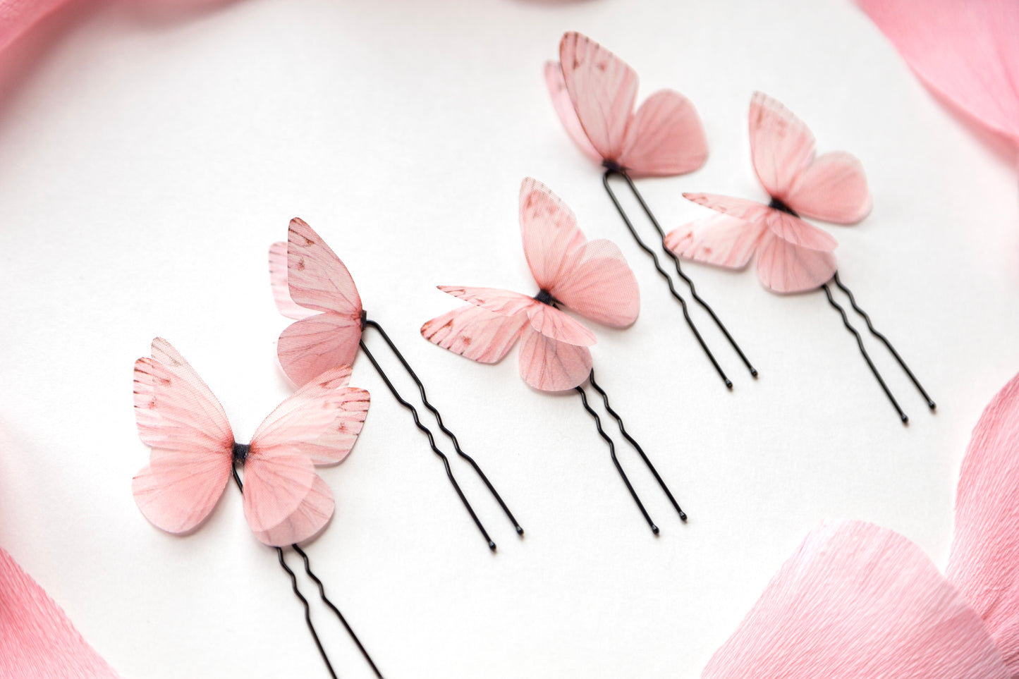 Set of Pale Pink Butterfly Hairpins