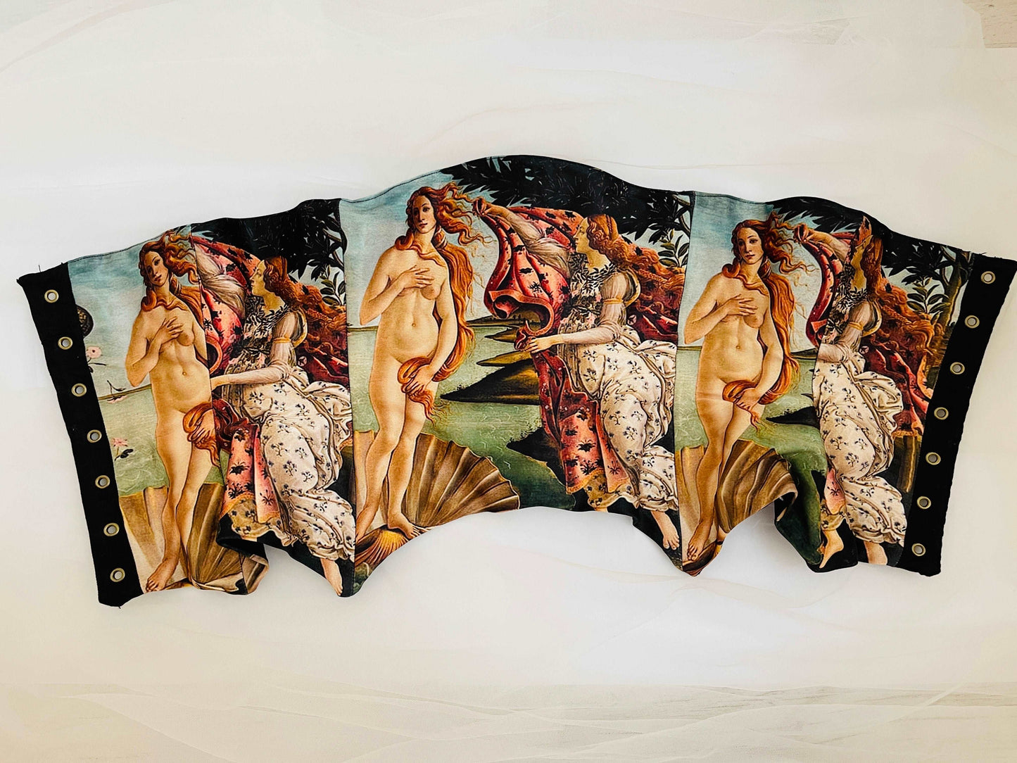 Under bust corset with delicate renaissance painting, front view