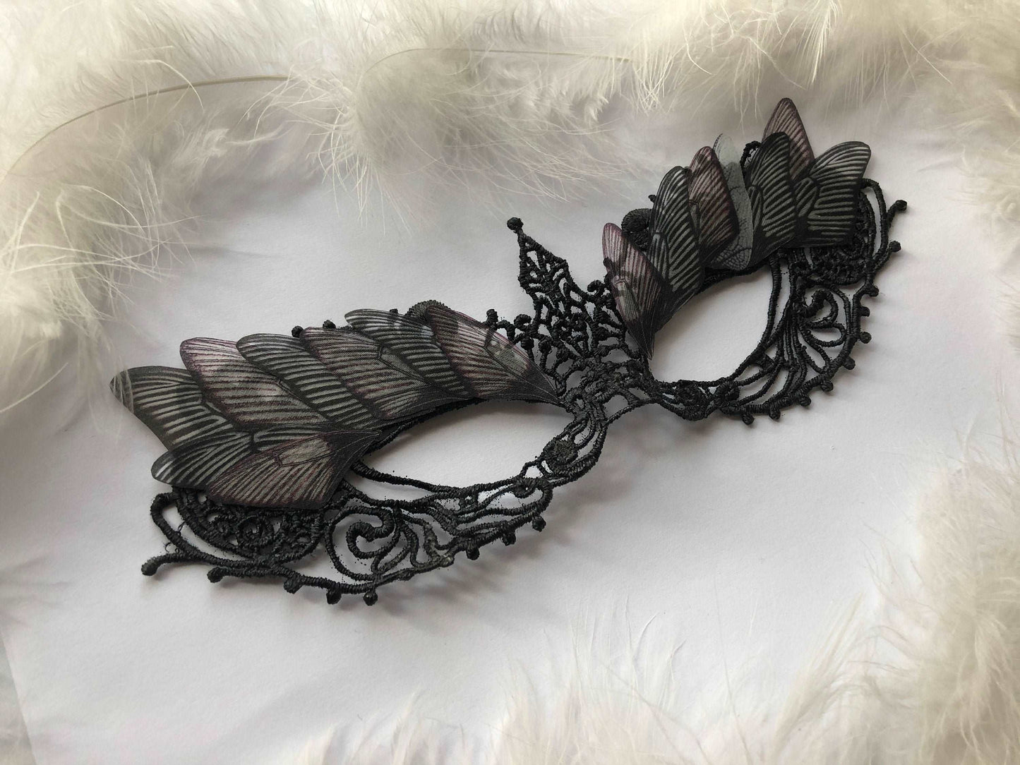 Mask of Black Silk Butterflies Wings - Silk Butterflies