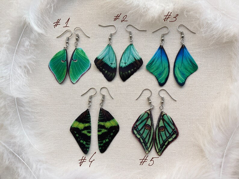 Green Butterfly Wings Earrings - front view
