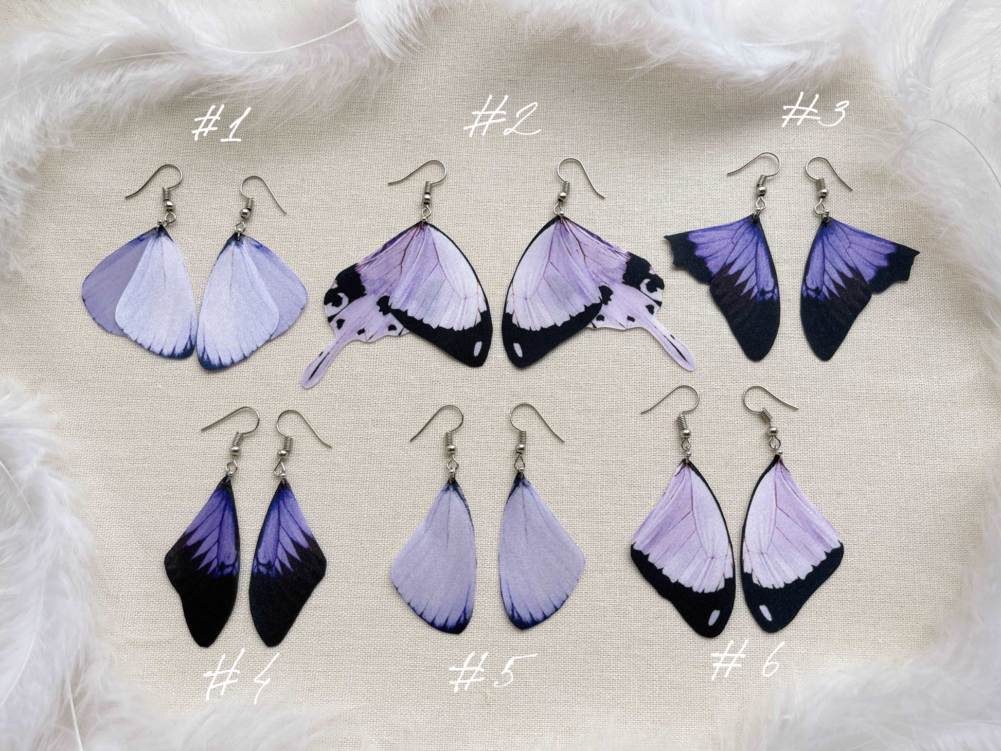 Lilac butterfly wing earrings with gold threader - handmade faux silk wings earrings