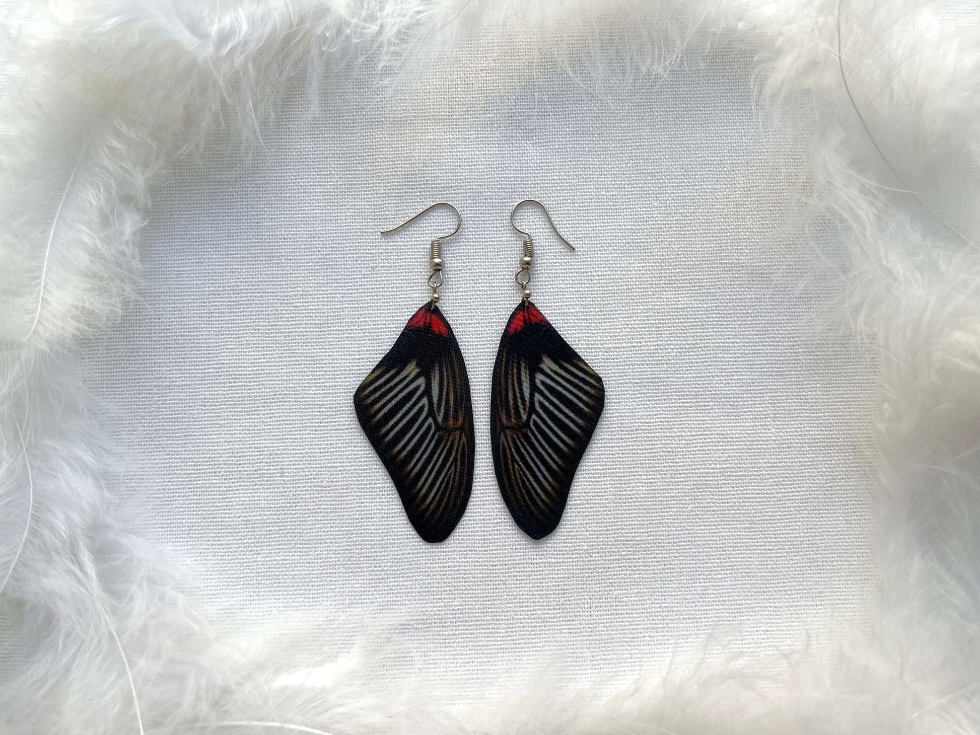 Whimsical Moth Earrings with Black Wings and Intricate Design