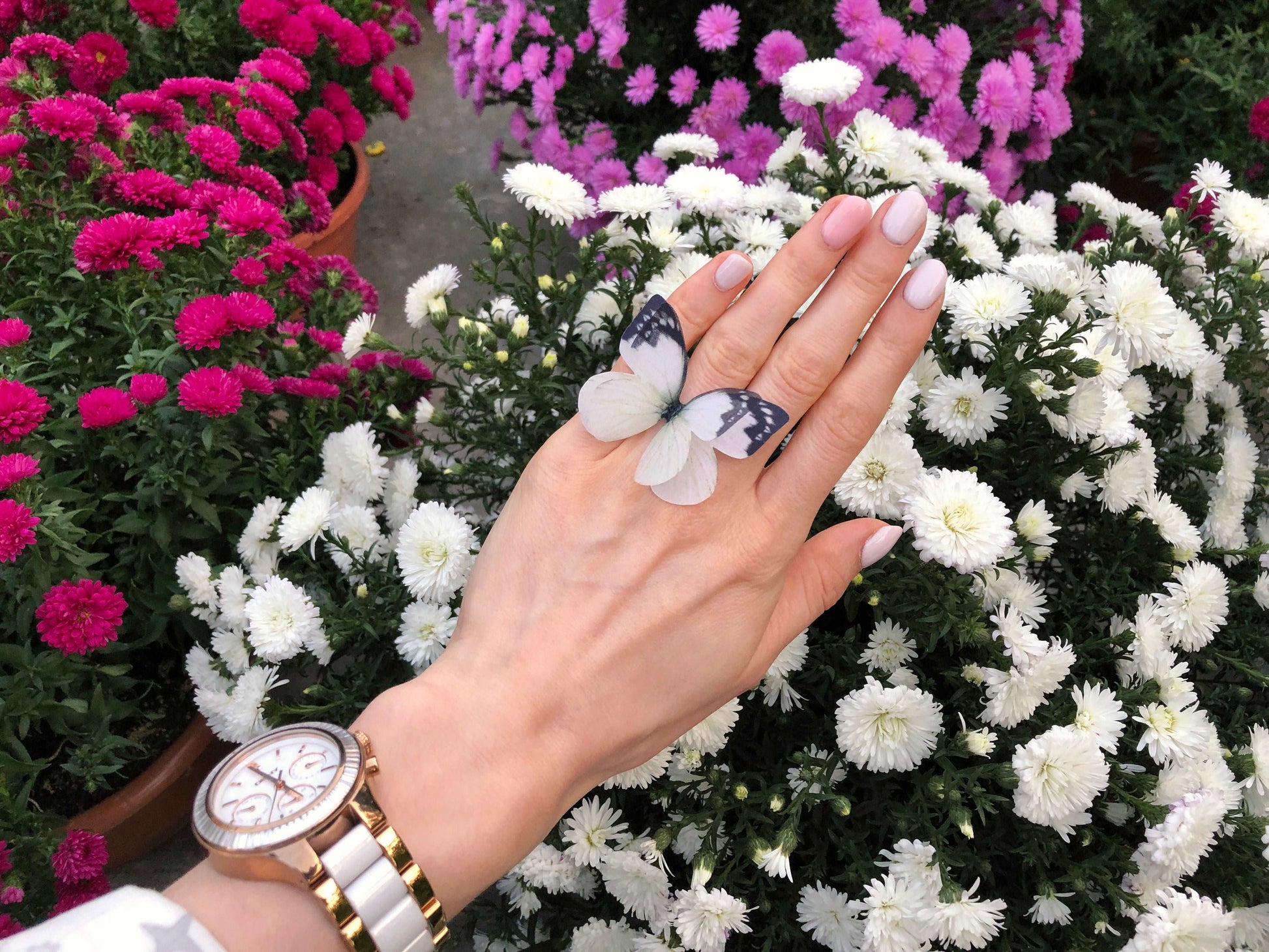 White Butterfly Ring with Nature-Inspired Design