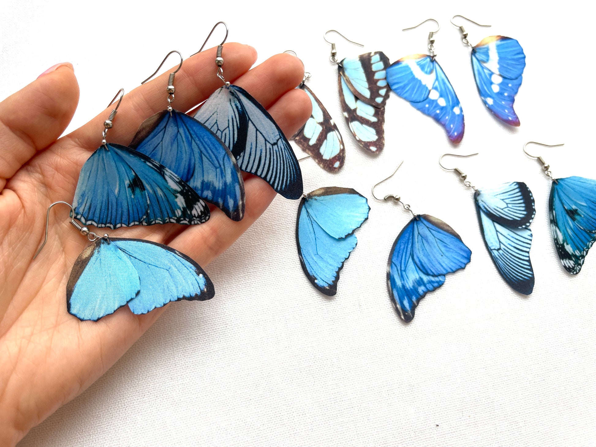 Sparkling blue butterfly wing earrings for special occasions