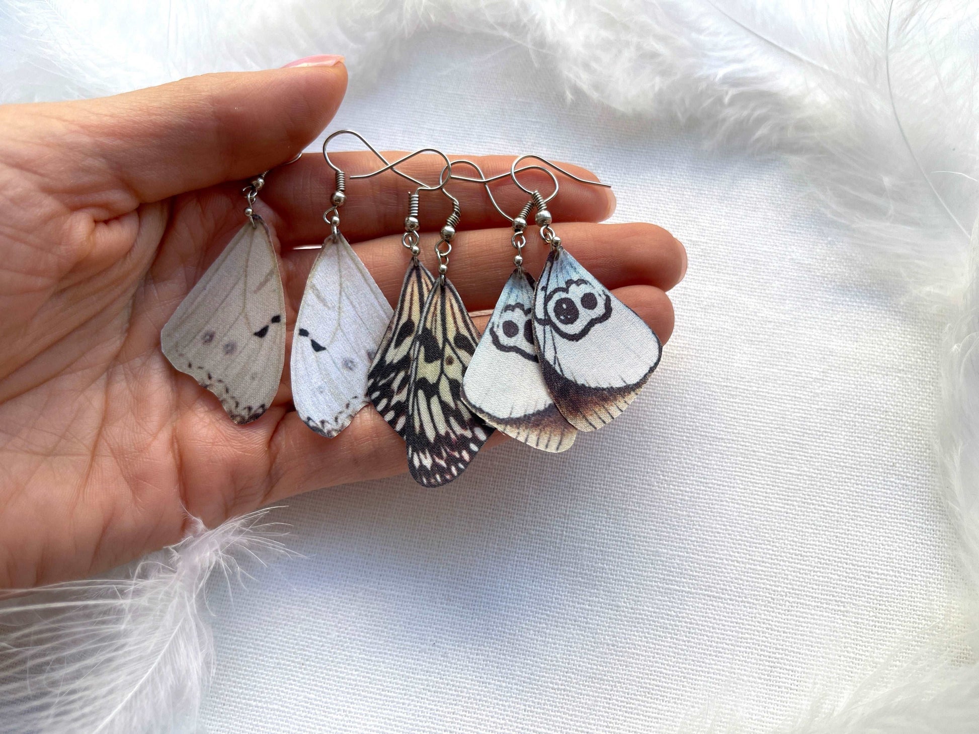 Boho Handmade Earrings with Beautiful Black and White Butterfly Wings